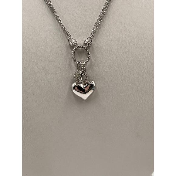 DBJ Sterling Silver Chain Pave and Smooth Heart Charms Double Strand Necklace - Picture 8 of 8